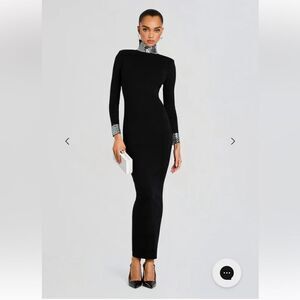 Retrofete Monroe Dress black midi maxi knit rhinestone bodycon party event XS
